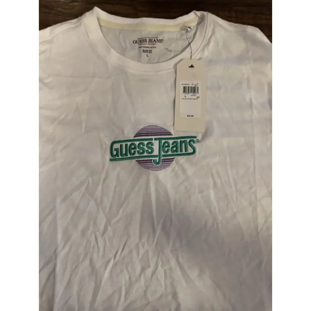 Guess Jeans Men's Logo Crew Short Sleeve Shirt L Large White